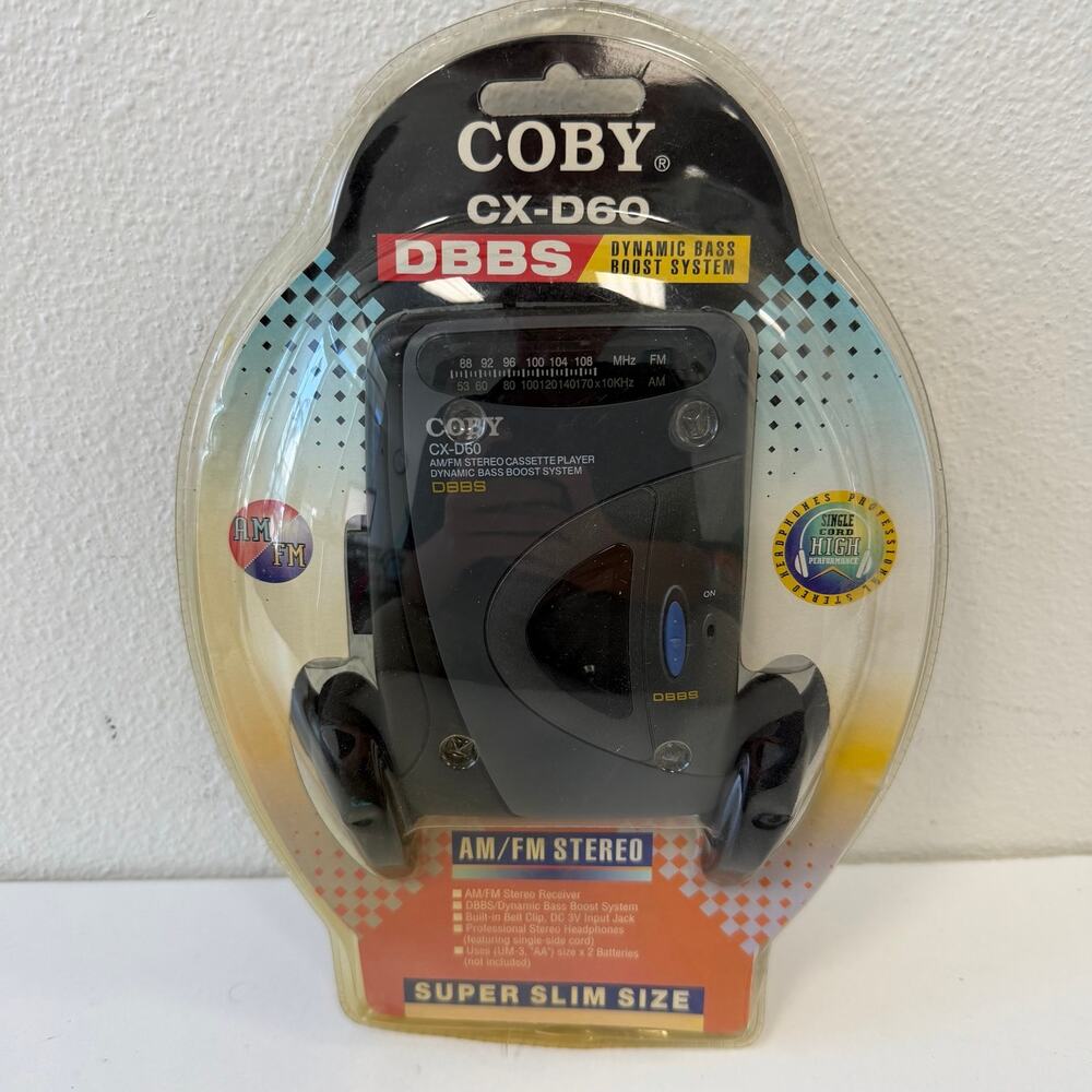 Vintage Coby C-D60 Portable AM/FM Stereo Cassette Player & Headphones SEALED